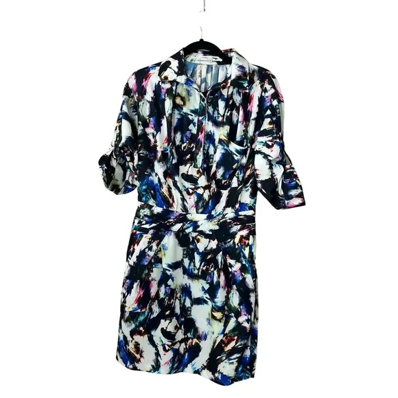 Stella McCartney Silk Abstract Multicolor Dress 3/4 Sleeve Button Front Size 6